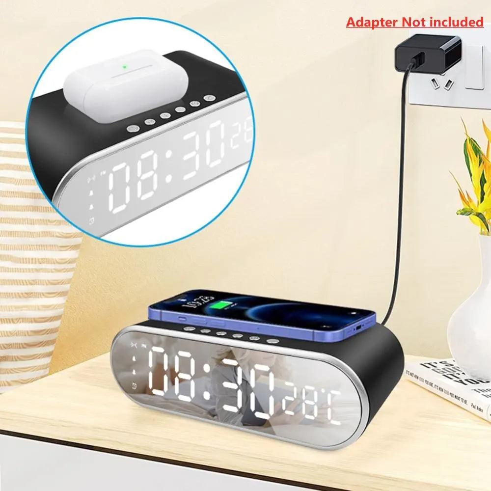 Wireless Charger Alarm Clock Time LED Digital Thermometer Earphone Phone Chargers Fast Charging Station Dock for iPhone Samsung
